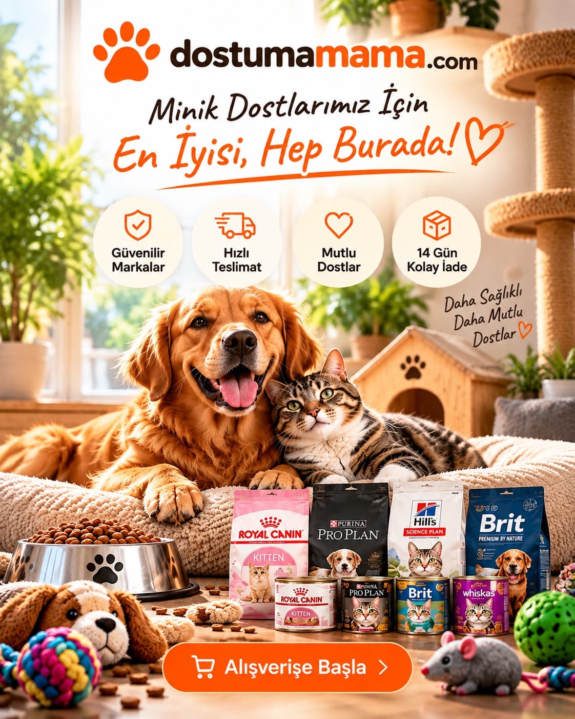 dostumamama.com — Minik dostlarımız için en iyisi, hep burada! Güvenilir markalar, hızlı teslimat, 14 gün kolay iade. Royal Canin, Pro Plan, Hill's, Brit ve Whiskas mamalarıyla köpek ve kedi.